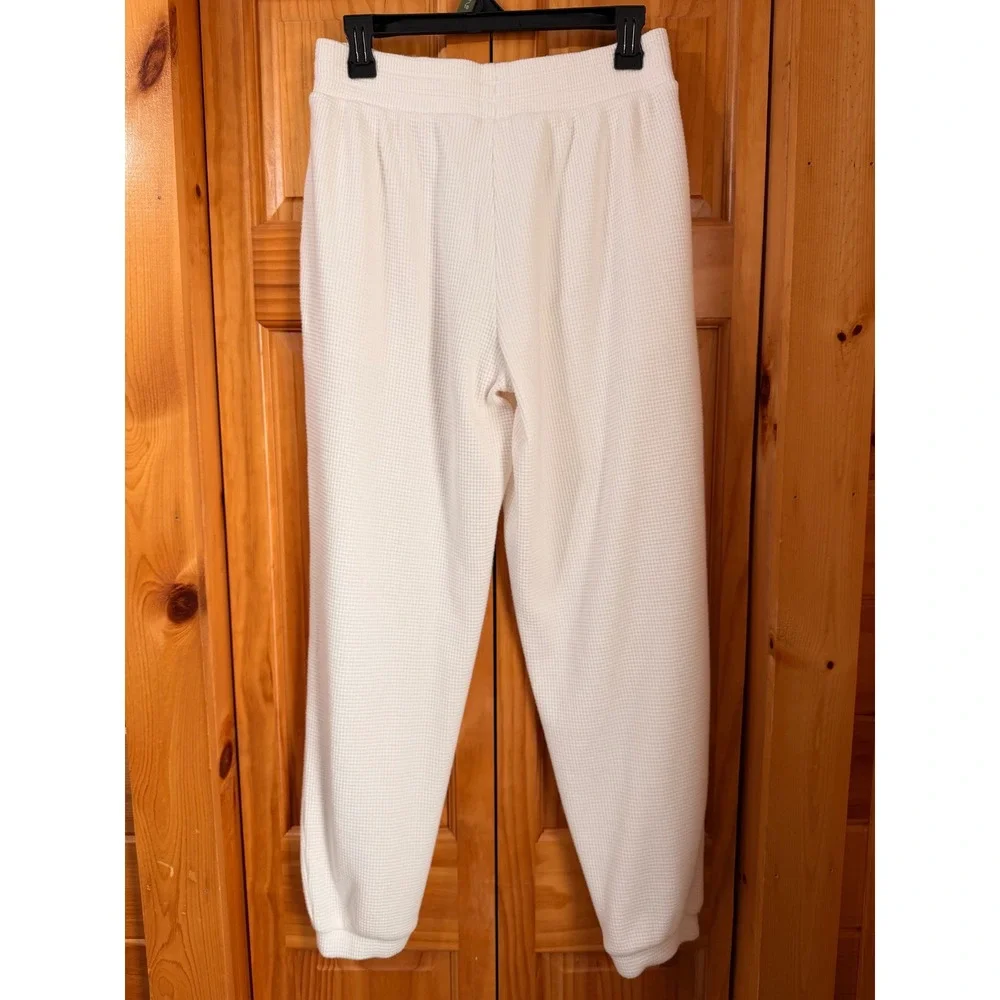 Alo Yoga Waffle Weekend Escape Joggers Ivory Knit Sweatpants Lounge Pants M